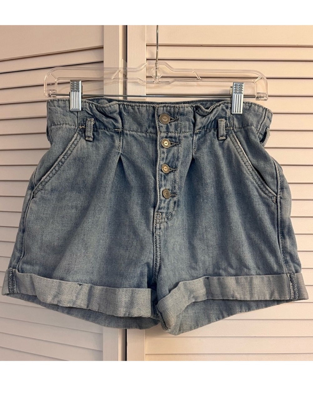 Hollister Light Blue High-Waist Paperbag Denim Shorts